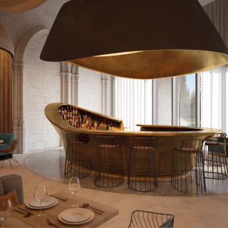 THE NEW YORK BAR
The design concept of this extravagant bar and restaurant never fails to impress with its opulent use of dimensioning shapes and patterns. The first eye-catcher is the golden bar with its vast ceiling screen, which appears to have just risen from the bar counter to reveal the surprise beneath.
3D-Visualisation: Kitzig Interior Design
#kitzigdesignstudios #kitziginteriordesign #interiordesign #restaurantdesign #lightingdesign #bardesign #bar #designconcept #eyecatcher #hospitalitydevelopment
