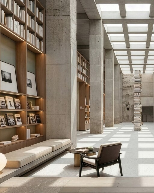 BOOK STORE CONCEPT
The bookshop is conceived as a calm retreat defined by clarity, reduction, and a distinctive quality of light. Exposed concrete walls form a raw, sculptural shell, into which precisely crafted wooden elements are integrated. Their warm materiality creates a deliberate contrast while also functioning as shelving and seating.
#kitzigdesignstudios #kitziginteriordesign #interiordesign #designconcept #interiorstyling #retaildesign #shopinterior #moderninterior #interiorarchitecture #shopdesign #librarydesign #bookstoredesign #bookshopdesign