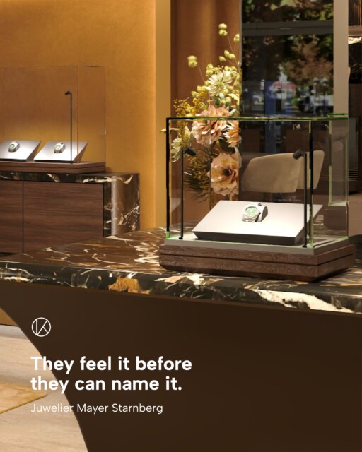 Juwelier Mayer Starnberg
A new location, a new space, and a new identity that runs from the logo to the light fittings.
We moved, redesigned and rebranded in parallel: the interior quiet and refined, the identity clear and considered. Two disciplines, one language.
#KitzigDesignStudios #JuwelierMayer #Starnberg #JewelleryDesign #RetailDesign BrandDesign InteriorDesign DesignBeyondBoundaries LuxuryRetail Branding Holistic